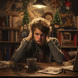 pojke i tånåren som känner sig stressad över julen